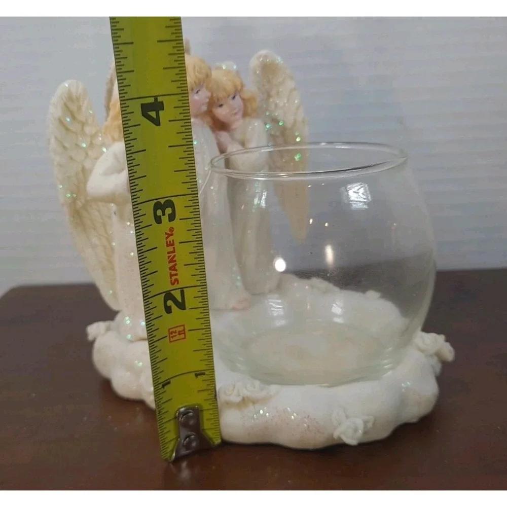 Ganz Trio Porcelain‎ Angel Figurine with Glass Bowl Candle Holder 4.5